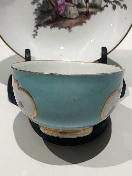 Meissen Turquoise Ground Cup & Saucer with Courting Couples, circa 1740 #4