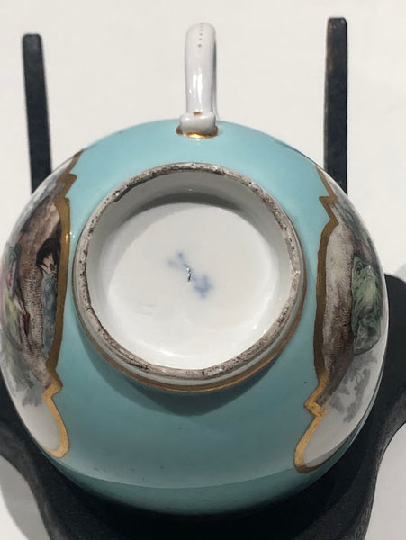 Meissen Turquoise Ground Cup & Saucer with Courting Couples, circa 1740 #4