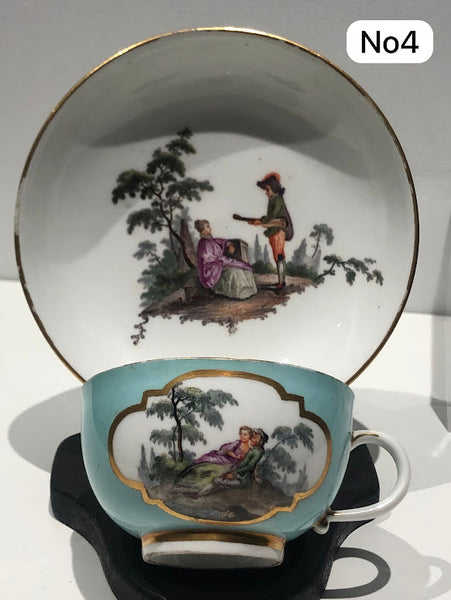 Meissen Turquoise Ground Cup & Saucer with Courting Couples, circa 1740 #4