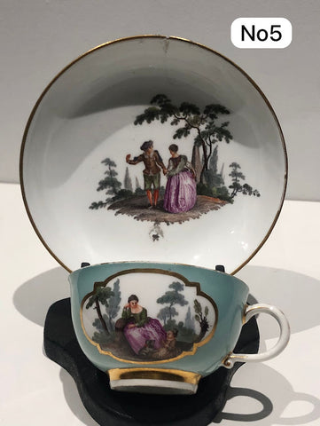 Meissen Turquoise Ground Cup & Saucer with Courting Couples, circa 1740 #5