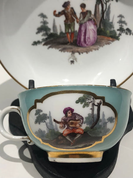 Meissen Turquoise Ground Cup & Saucer with Courting Couples, circa 1740 #5