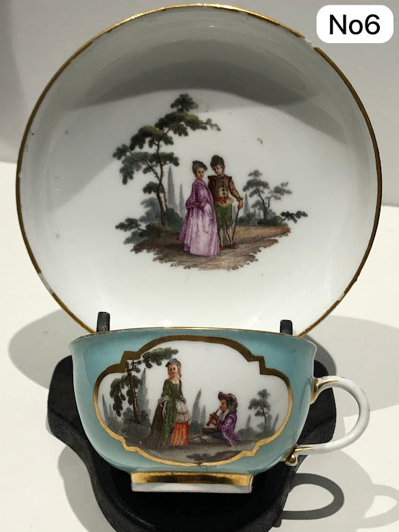 Meissen Turquoise Ground Cup & Saucer with Courting Couples, circa 1740 #6