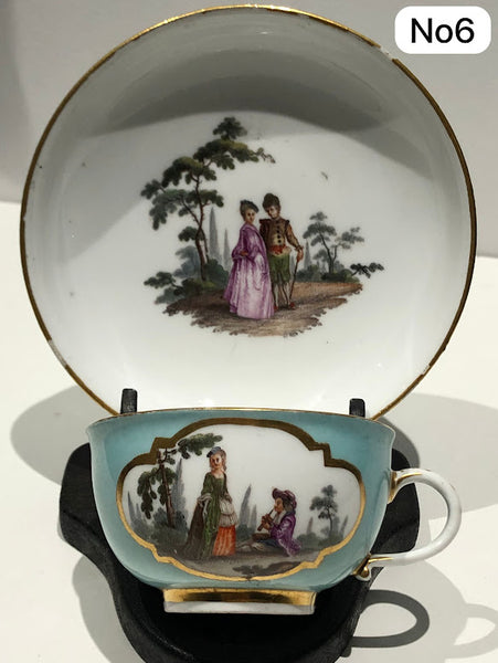 Meissen Turquoise Ground Cup & Saucer with Courting Couples, circa 1740 #6