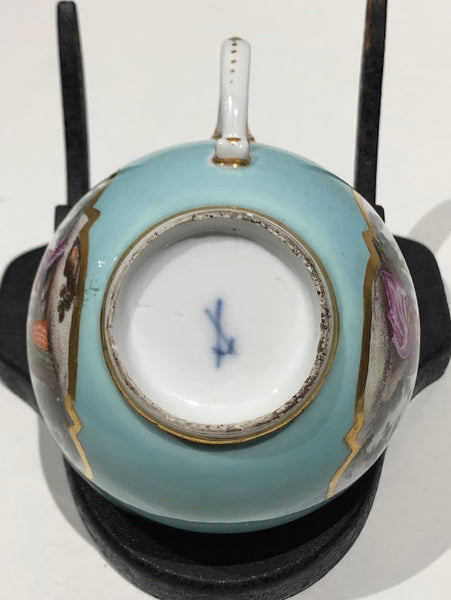 Meissen Turquoise Ground Cup & Saucer with Courting Couples, circa 1740 #6