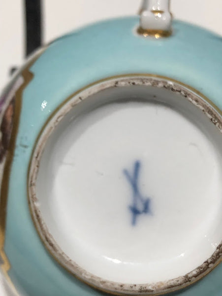 Meissen Turquoise Ground Cup & Saucer with Courting Couples, circa 1740 #6