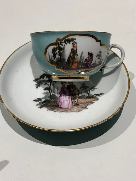 Meissen Turquoise Ground Cup & Saucer with Courting Couples, circa 1740 #6