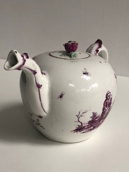 Höchst Porcelain Tea Pot with Tennier Scenes, Circa 1760