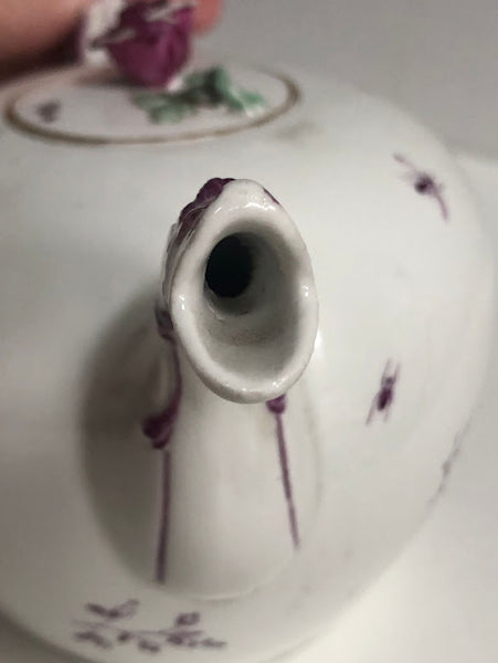 Höchst Porcelain Tea Pot with Tennier Scenes, Circa 1760