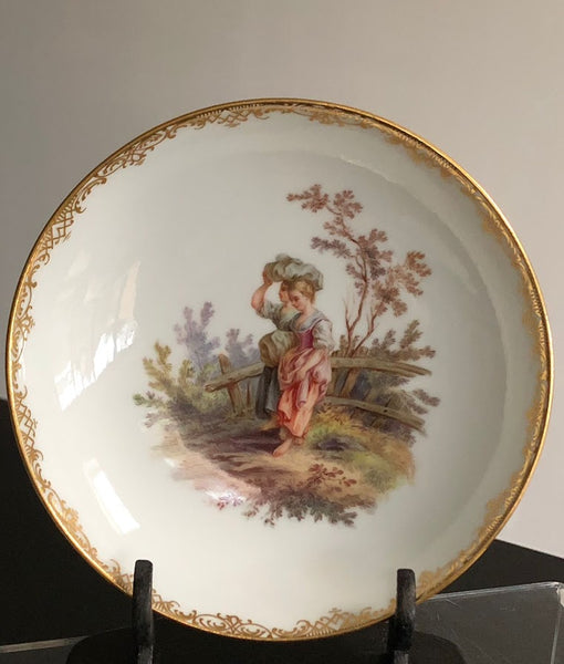 Meissen Porcelain Saucer with Washer Women, 19th C