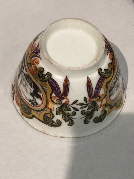 Meissen Porcelain Hausmaler Tea Bowl & Saucer with Landscape Scenes, circa 1740