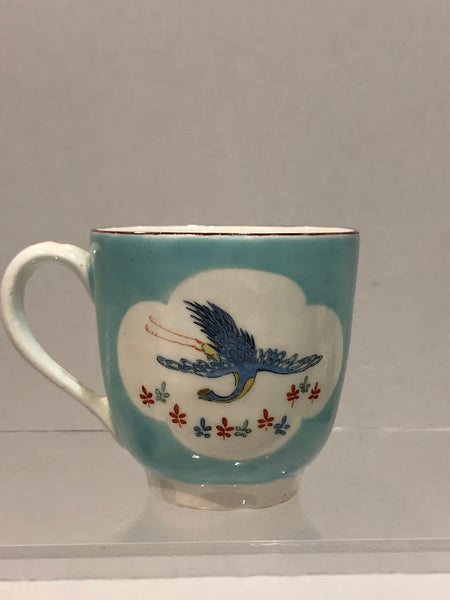 Derby Porcelain "New Dresden" Turquoise Cup with Cranes, Circa 1760