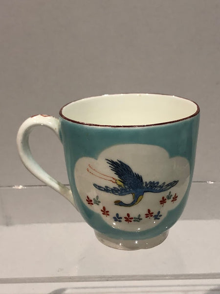 Derby Porcelain "New Dresden" Turquoise Cup with Cranes, Circa 1760