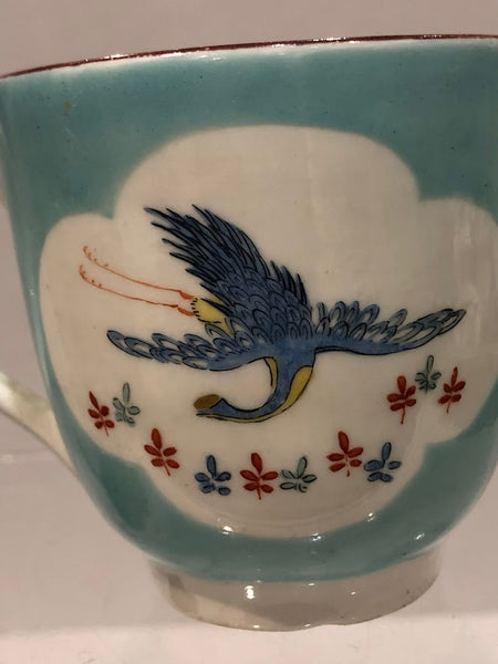 Derby Porcelain "New Dresden" Turquoise Cup with Cranes, Circa 1760