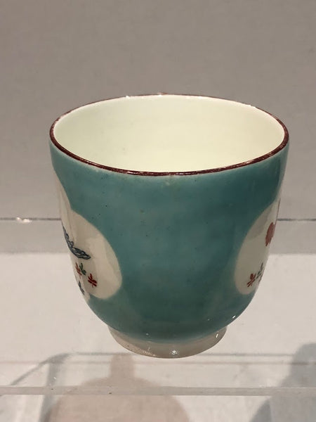 Derby Porcelain "New Dresden" Turquoise Cup with Cranes, Circa 1760