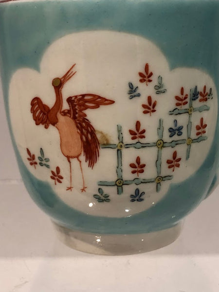 Derby Porcelain "New Dresden" Turquoise Cup with Cranes, Circa 1760