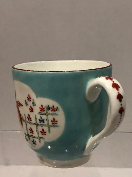 Derby Porcelain "New Dresden" Turquoise Cup with Cranes, Circa 1760
