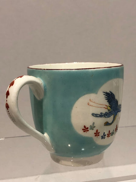 Derby Porcelain "New Dresden" Turquoise Cup with Cranes, Circa 1760