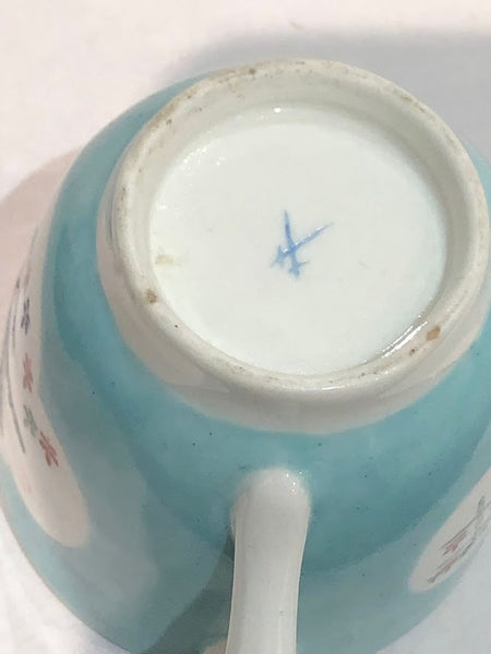 Derby Porcelain "New Dresden" Turquoise Cup with Cranes, Circa 1760