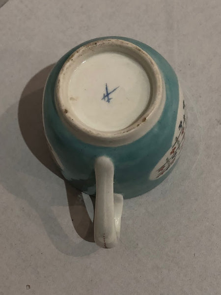 Derby Porcelain "New Dresden" Turquoise Cup with Cranes, Circa 1760