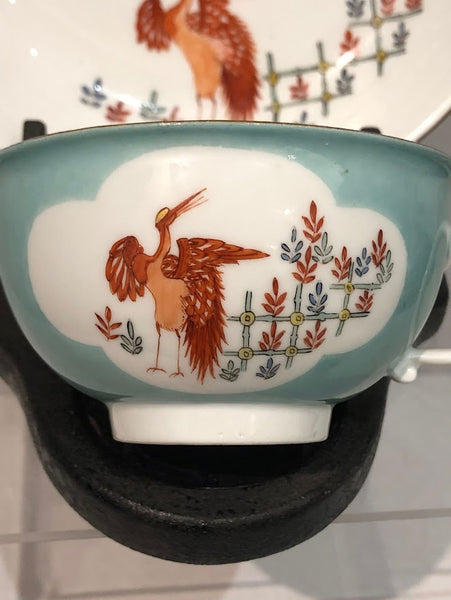 Meissen Porcelain Turquoise Lilac Cup & Saucer with Cranes 1740