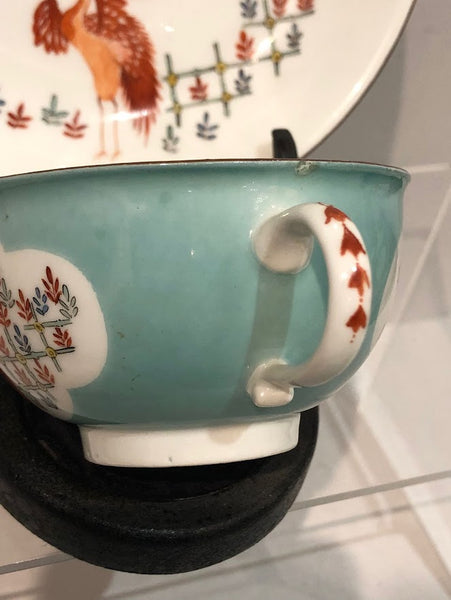 Meissen Porcelain Turquoise Lilac Cup & Saucer with Cranes 1740