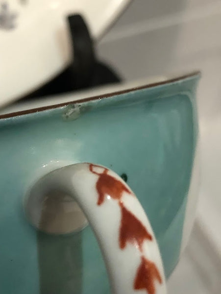 Meissen Porcelain Turquoise Lilac Cup & Saucer with Cranes 1740