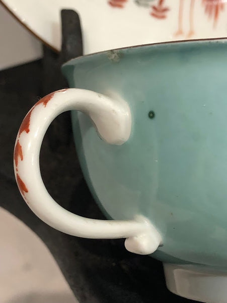 Meissen Porcelain Turquoise Lilac Cup & Saucer with Cranes 1740