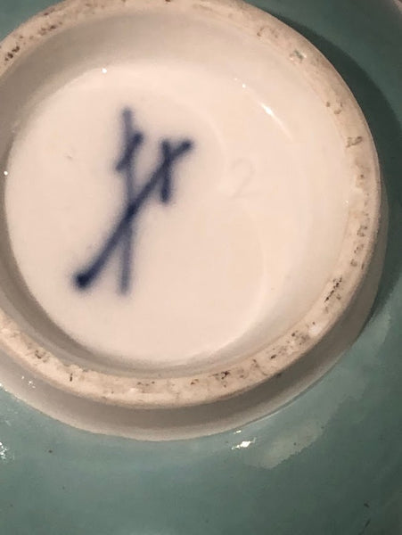 Meissen Porcelain Turquoise Lilac Cup & Saucer with Cranes 1740