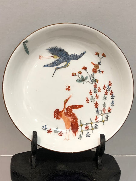 Meissen Porcelain Turquoise Lilac Cup & Saucer with Cranes 1740