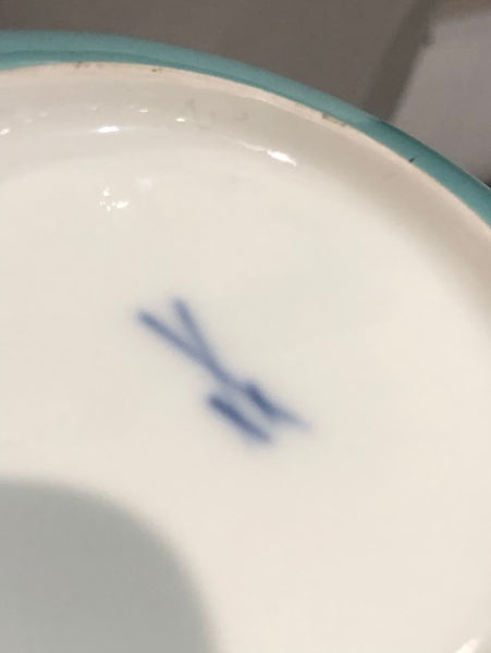 Meissen Porcelain Turquoise Lilac Cup & Saucer with Cranes 1740