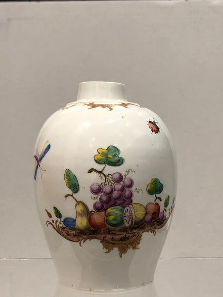 Nymphenburg Porcelain Tea Caddy with Fruit & Bugs, 1765- 1770