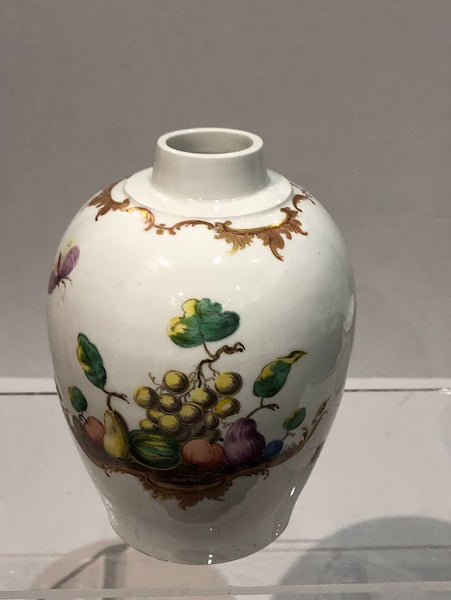 Nymphenburg Porcelain Tea Caddy with Fruit & Bugs, 1765- 1770
