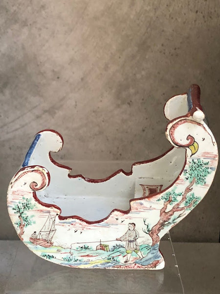 Rare Dutch Delft Polychrome Pipe Rest Modelled as a Sleigh, circa 1750
