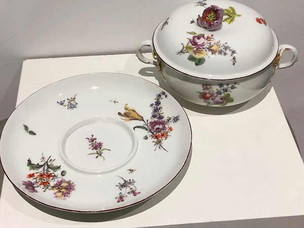 Chelsea Porcelain Ecuelle with Stand Red Anchor Period, Circa 1755