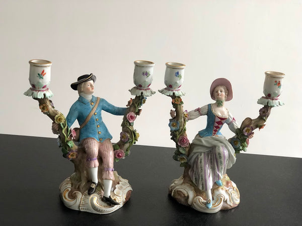 Meissen Porcelain Figural Candelabras with Huntsman & Companion circa 1870
