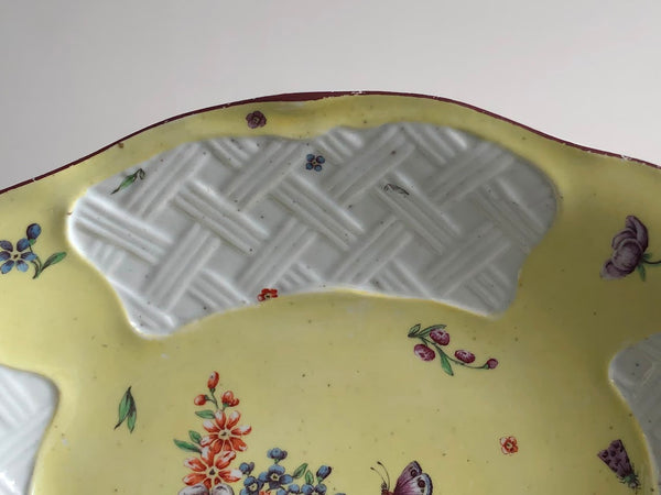 Chelsea Porcelain Yellow Ground Oval Dish with Bugs & Flowers, 1752-1755
