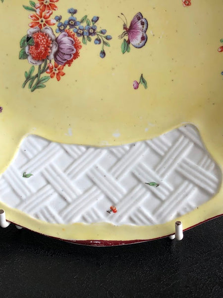 Chelsea Porcelain Yellow Ground Oval Dish with Bugs & Flowers, 1752-1755