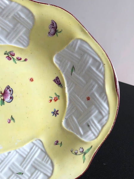 Chelsea Porcelain Yellow Ground Oval Dish with Bugs & Flowers, 1752-1755