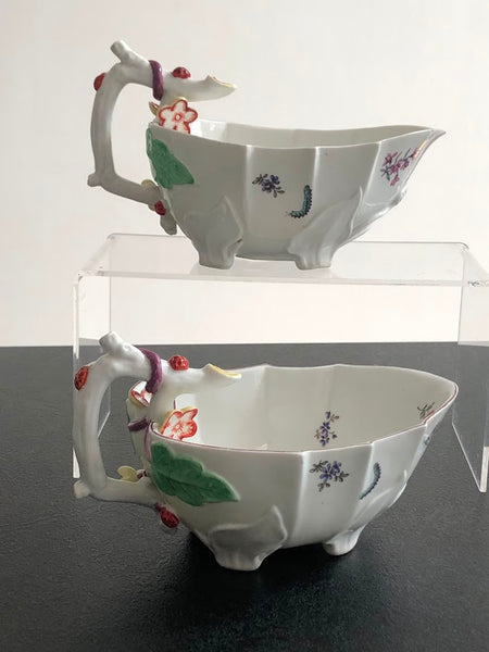 Chelsea strawberry leaf sauceboats, c.1752-55