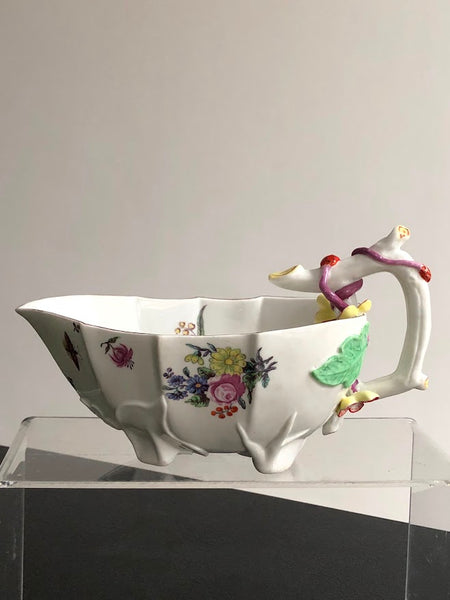 Chelsea strawberry leaf sauceboats, c.1752-55