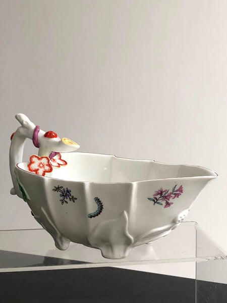 Chelsea strawberry leaf sauceboats, c.1752-55