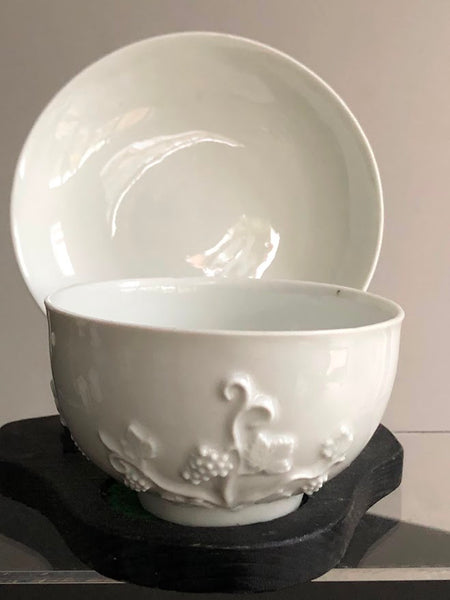 Meissen Blanc de Chine Grapevine Tea Bowl & Saucer circa 1740