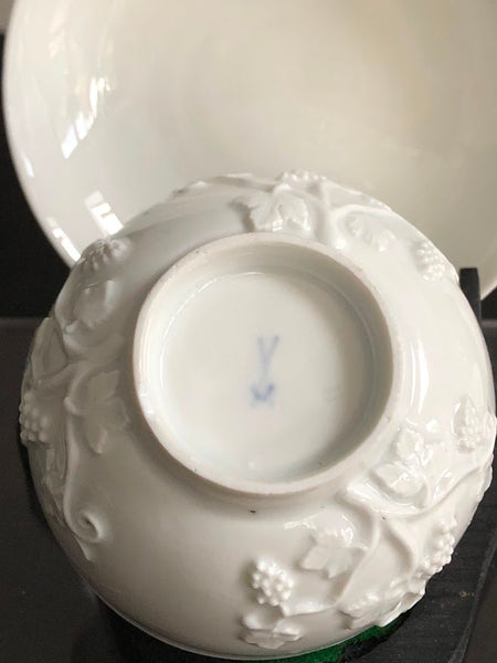 Meissen Blanc de Chine Grapevine Tea Bowl & Saucer circa 1740