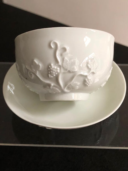Meissen Blanc de Chine Grapevine Tea Bowl & Saucer circa 1740