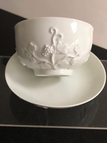 Meissen Blanc de Chine Grapevine Tea Bowl & Saucer circa 1740