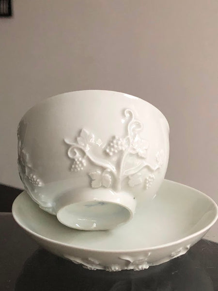 Meissen Blanc de Chine Grapevine Tea Bowl & Saucer circa 1740