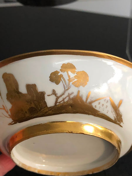 Meissen Porcelain Hausmaler Twin Handled Cup & Saucer, 1725-1730