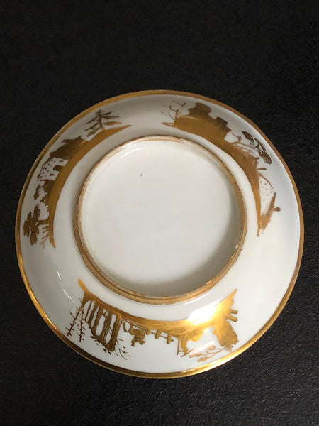 Meissen Porcelain Hausmaler Twin Handled Cup & Saucer, 1725-1730