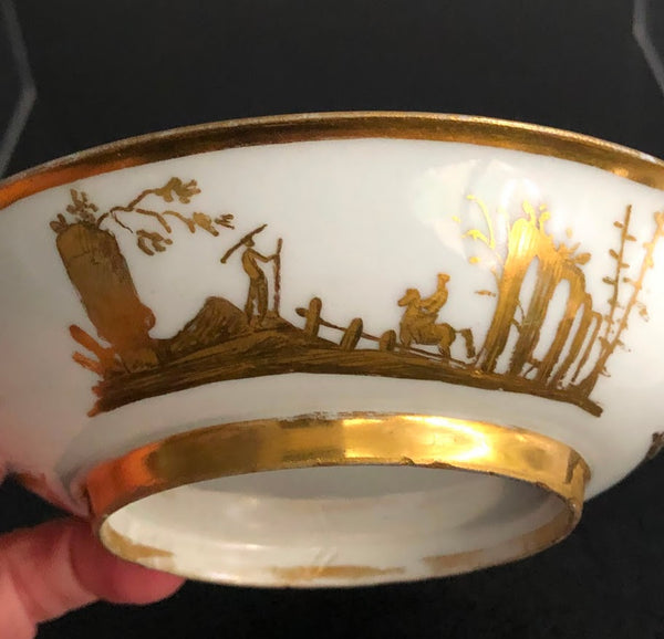 Meissen Porcelain Hausmaler Twin Handled Cup & Saucer, 1725-1730