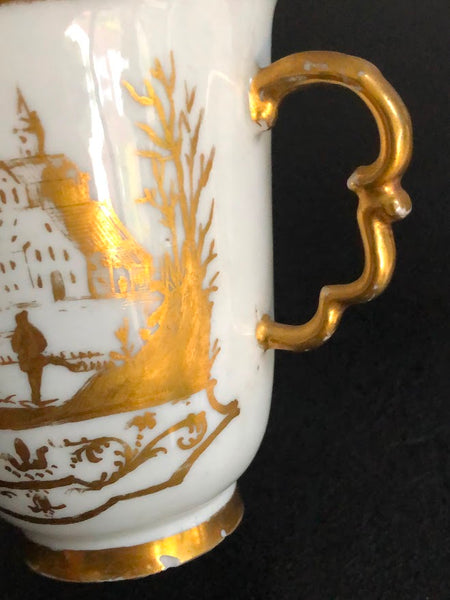 Meissen Porcelain Hausmaler Twin Handled Cup & Saucer, 1725-1730
